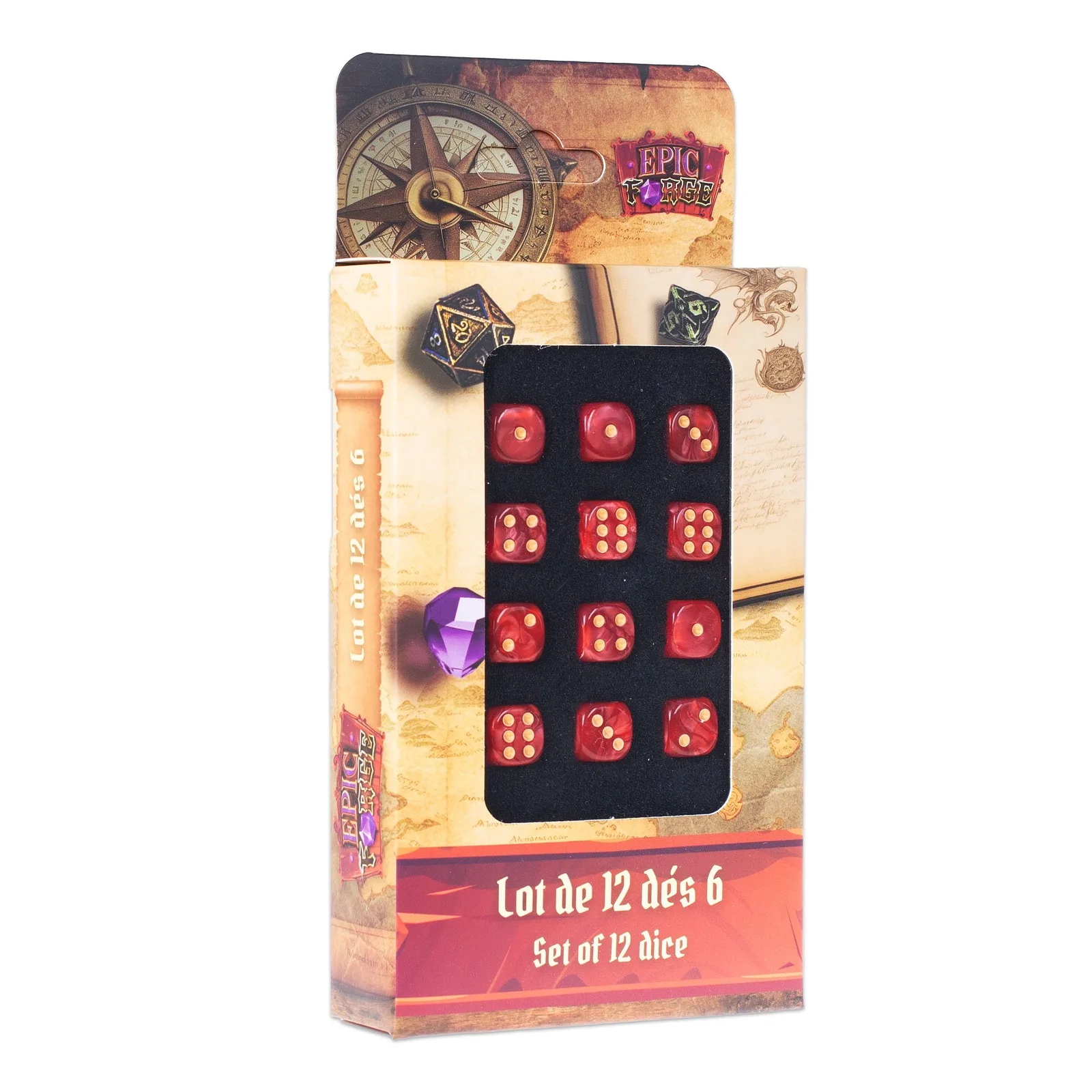 EPIC FORGE 12 dices pack- D6 12mm- Red
