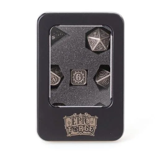 EPIC FORGE 7 metal dice set 14mm (metal box) - Gear Silver