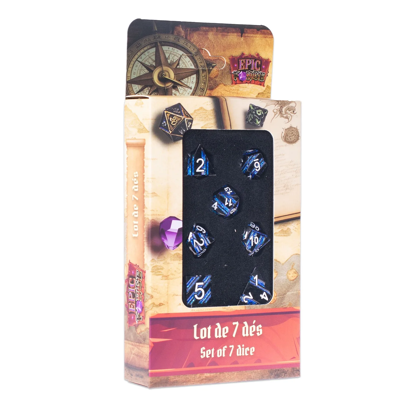EPIC FORGE 7 dés - Métal - Blanc et Bleu