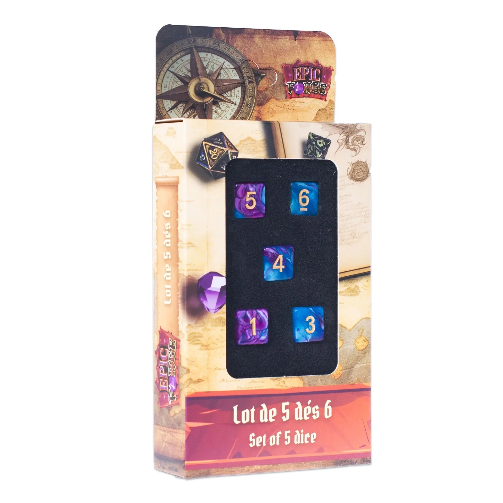 EPIC FORGE 5 dés pack - D6 16mm - Bleu et violet