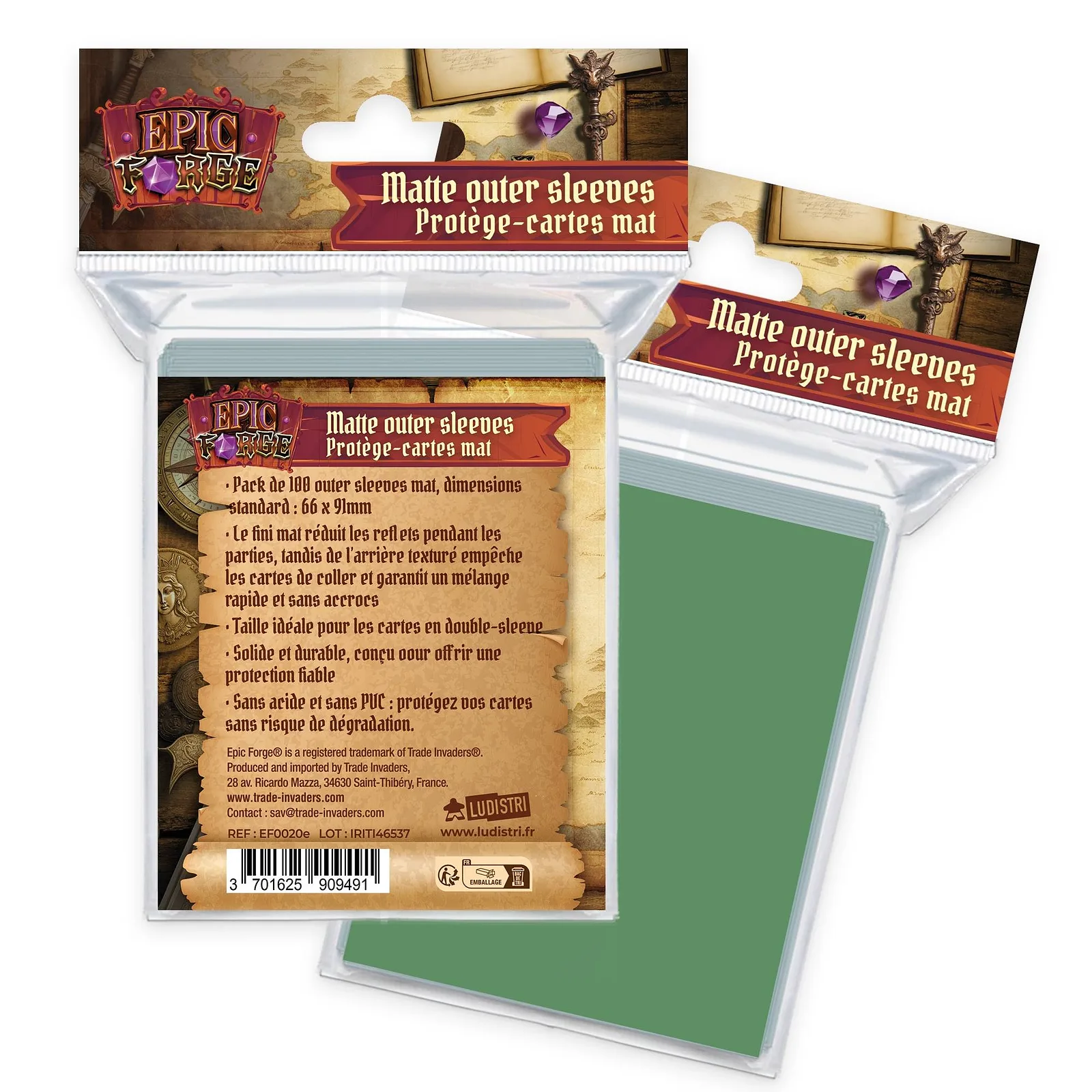 EPIC FORGE Outer sleeves Mat (66*91 mm) x100 (100 microns) - GREEN