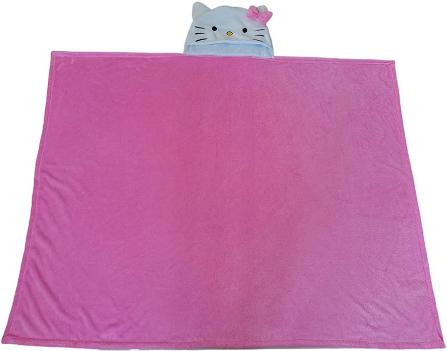 Couverture en Pile avec Capuchon Hello Kitty Flocage Rose