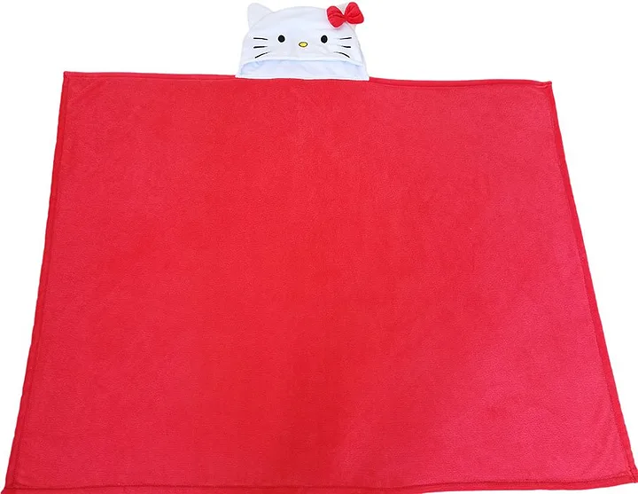 Couverture en Pile avec Capuchon Hello Kitty en Floc Bleu