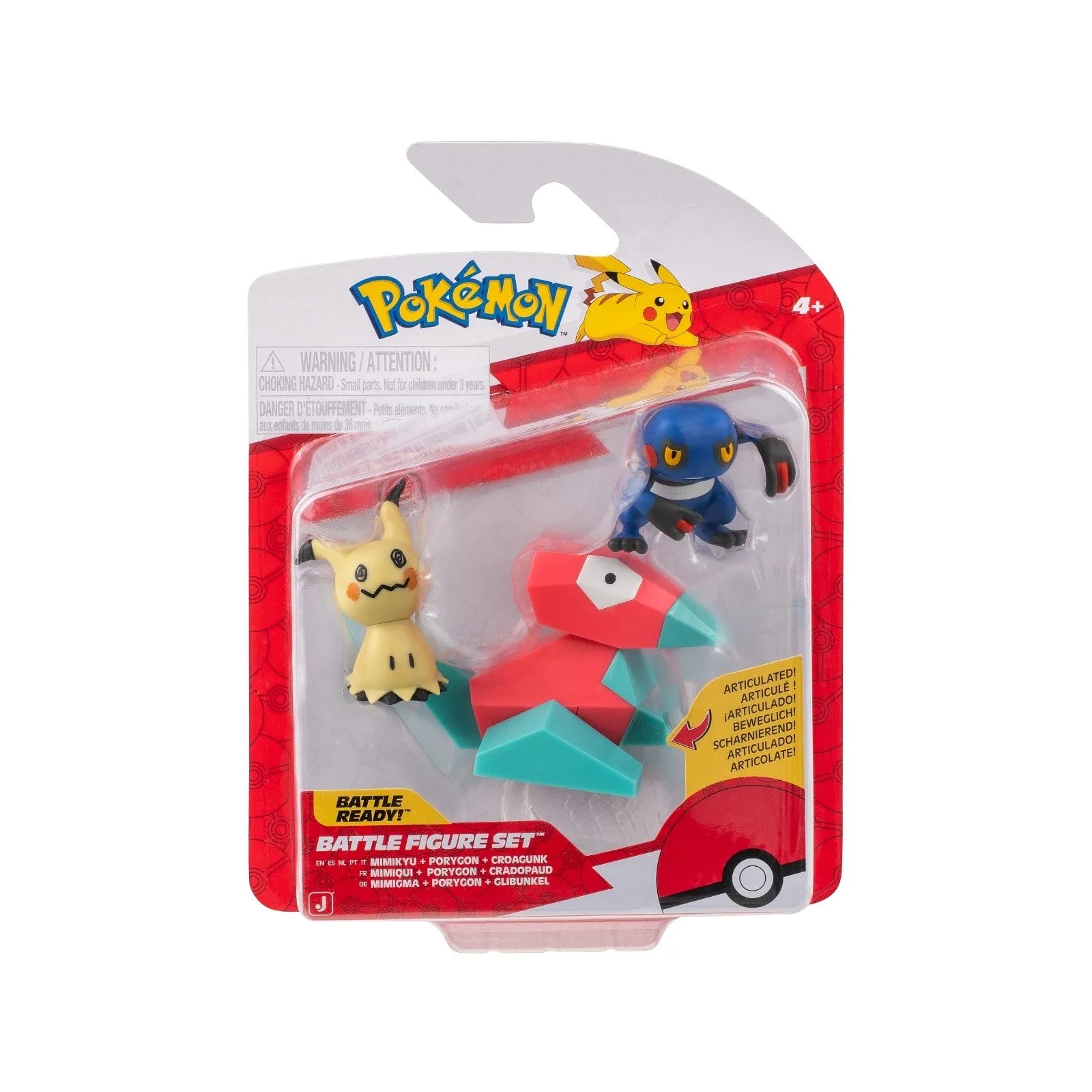 JAZWARES Battle Figure Pack : Pokemon - Croagunk, Mimikyu & Porygon